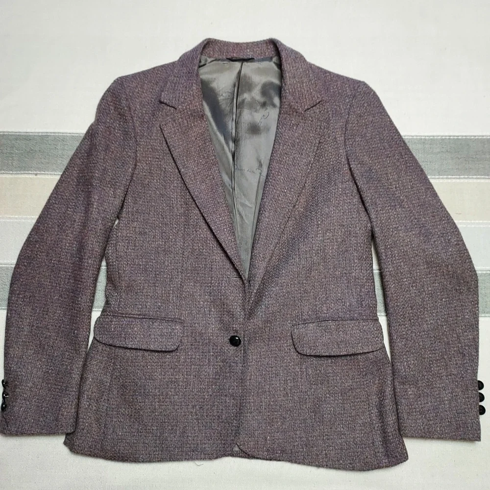 Oscar de la Renta Rayna Wool‎ Tweed Suit Jacket Blazer Pencil Skirt Set Gray 7/8